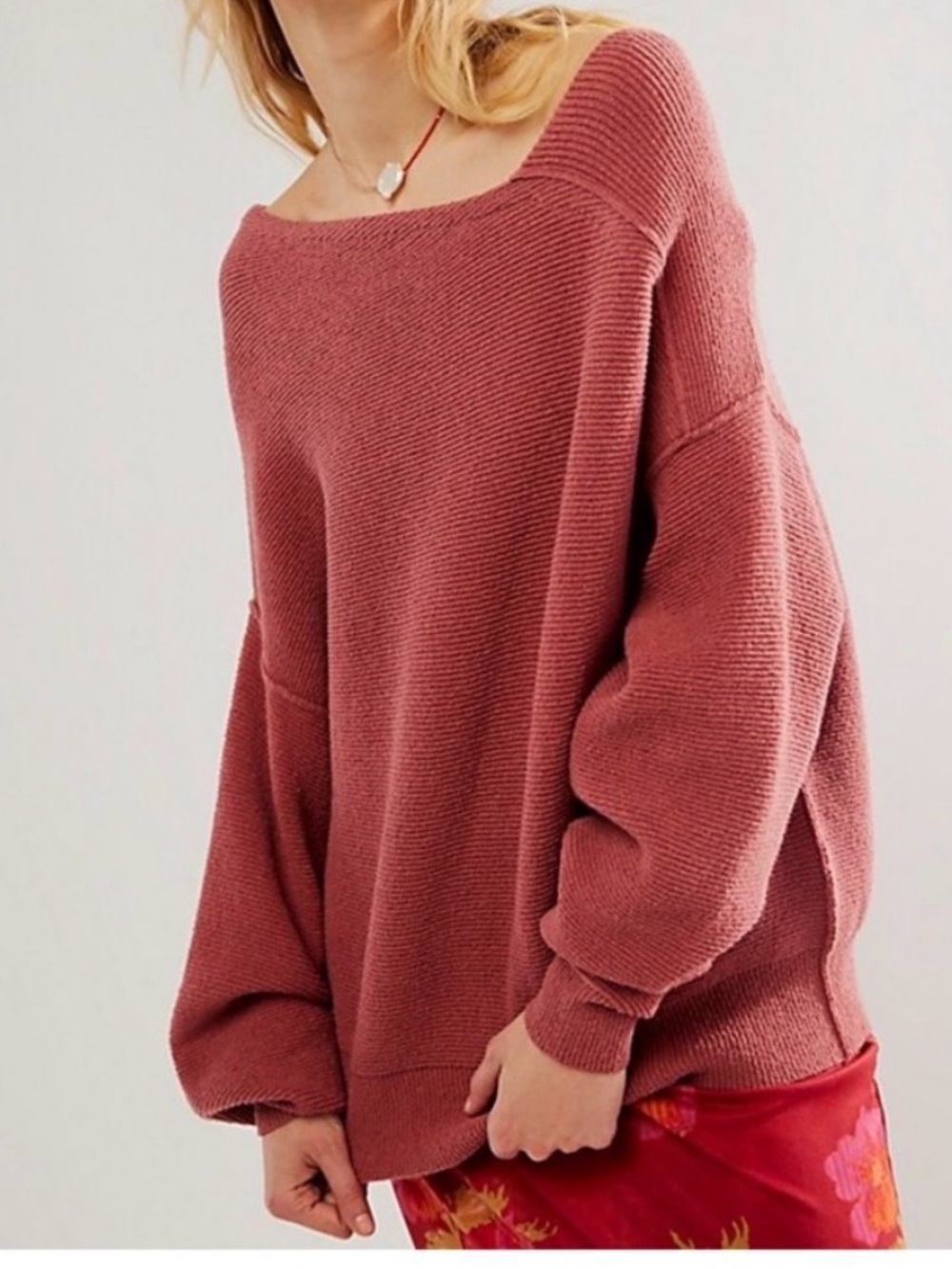 FREE PEOPLE Ottoman Check Sweater in Marsala NWT Retail $148